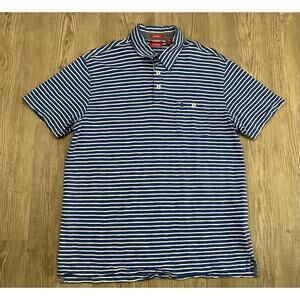 Izod Slim Fit Polo Style Shirt With Blue And White Stripes Men’s Size L